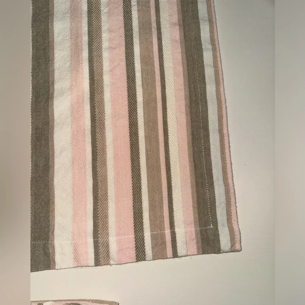 West Elm linen Pink/Taupe/White striped napkins or place settings.